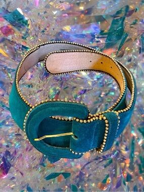 VTG Anne Klein Teal Blue Green Suede Belt Size M